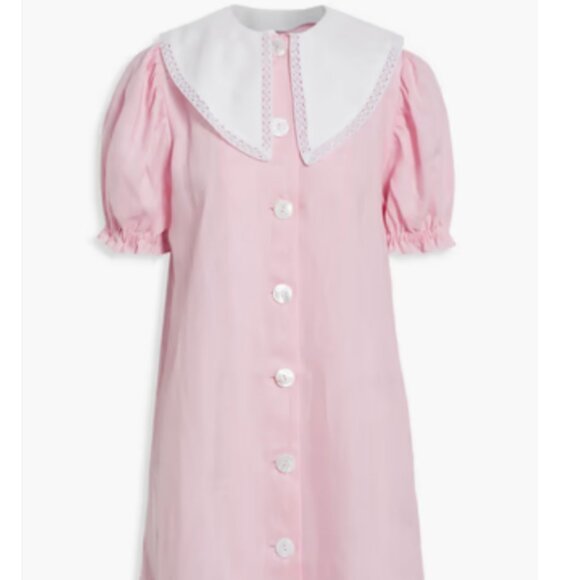 SLEEPER Marie lace-trimmed linen mini dress Baby pink Size: M net-a-porter - Picture 2 of 4